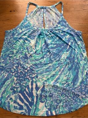 Lilly Pulitzer Blue & Teal Printed Halter Tank Top Sz XS